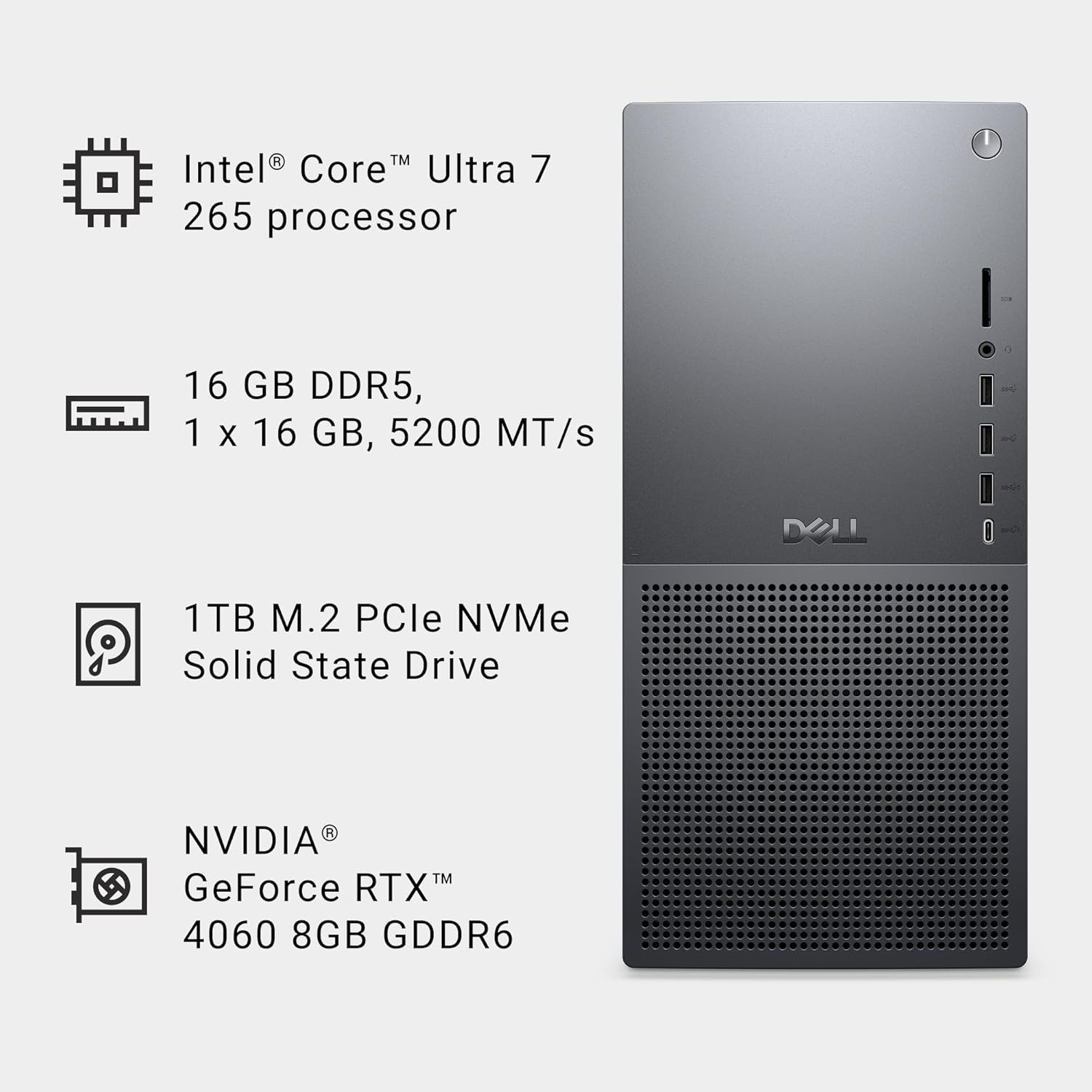 Dell Tower Plus EBT2250 Desktop - Intel Core Ultra 7 265, 1TB SSD, 16GB RAM, NVIDIA GeForce RTX 4060, 1 Year Onsite Service & 6 Month Dell Migrate, 1-Year McAfee+Premium Protection, Windows 11 Home - Image 8