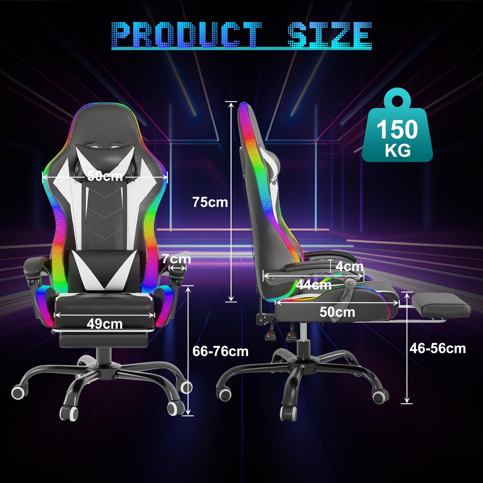 Devoko Sedia da Gaming con Massaggiante Schienale Regolabile 90-135°, Sedia Gaming con LED e Poggiapiedi Telescopico,Poltrona Gaming Ergonomica Portata 150 kg (Bianca)