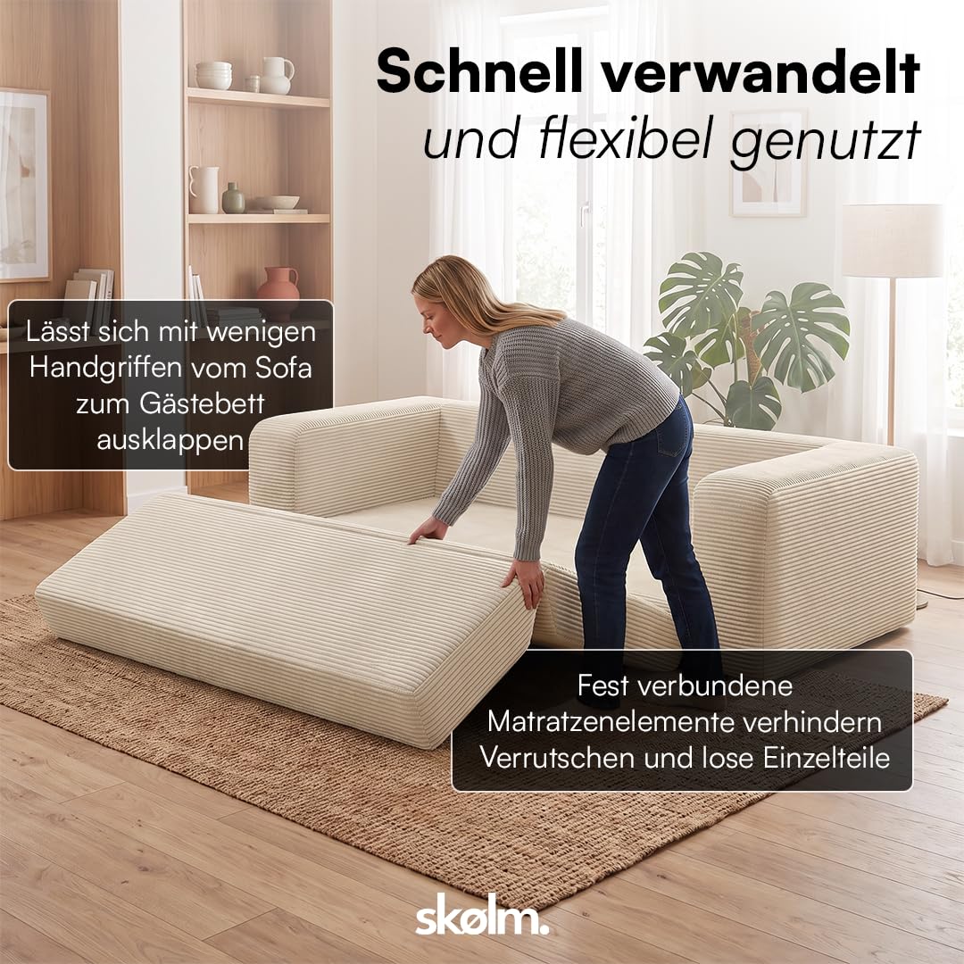 skølm Laga Schlafsofa 186x135 cm, 2-Sitzer, Cord Beige, mit Armlehnen