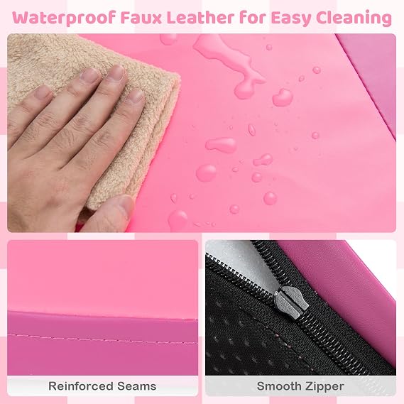 COSTWAY Toddler Play Mat, Foldable Patchwork Baby Floor Mats with Waterproof Surface, 3.5CM Extra Thick Foam Playmat for Playing Crawling (Pink)
