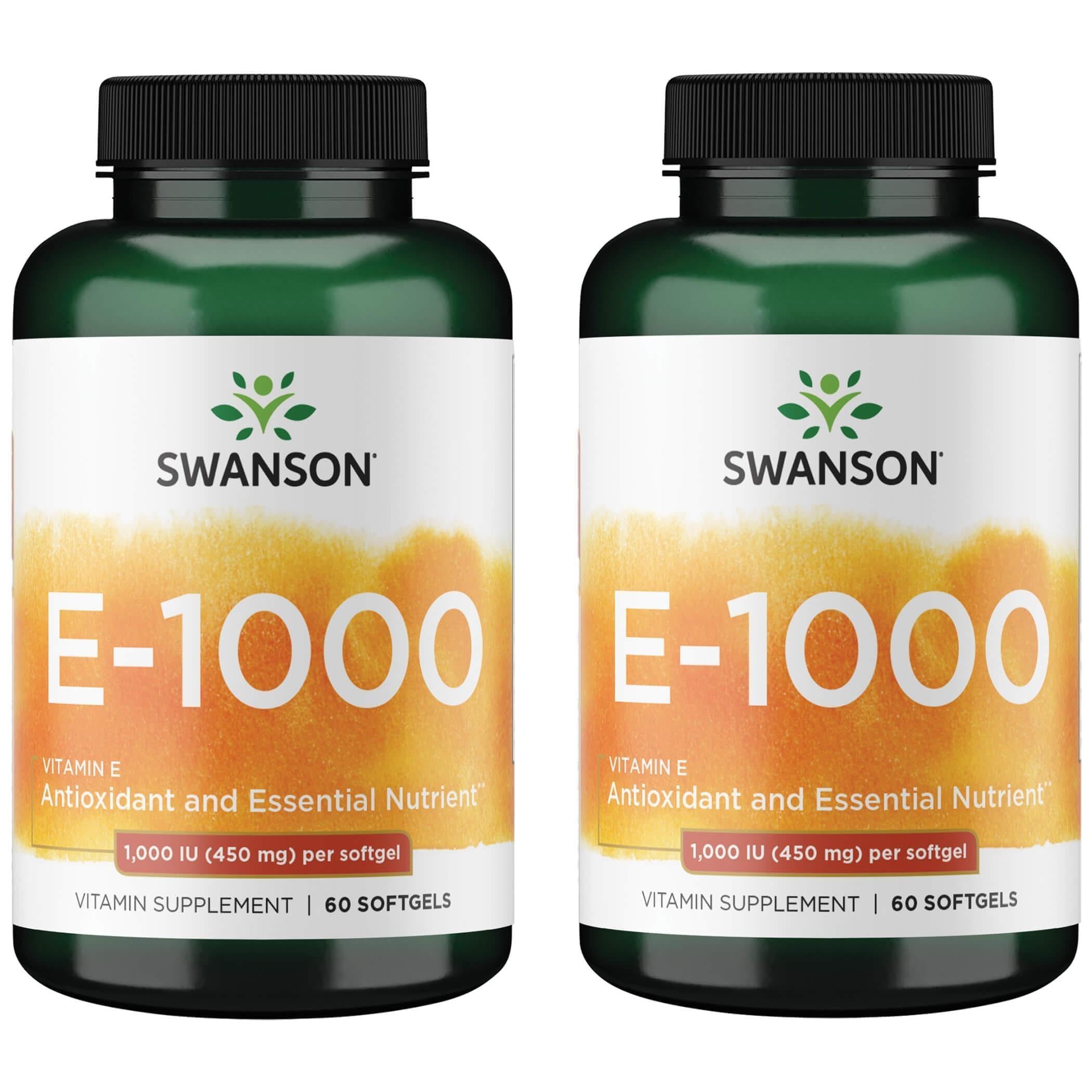 Swanson Vitamin E 1000 IU (450 Milligrams), 60 Softgels, 2 Pack 60 Count (Pack of 2)