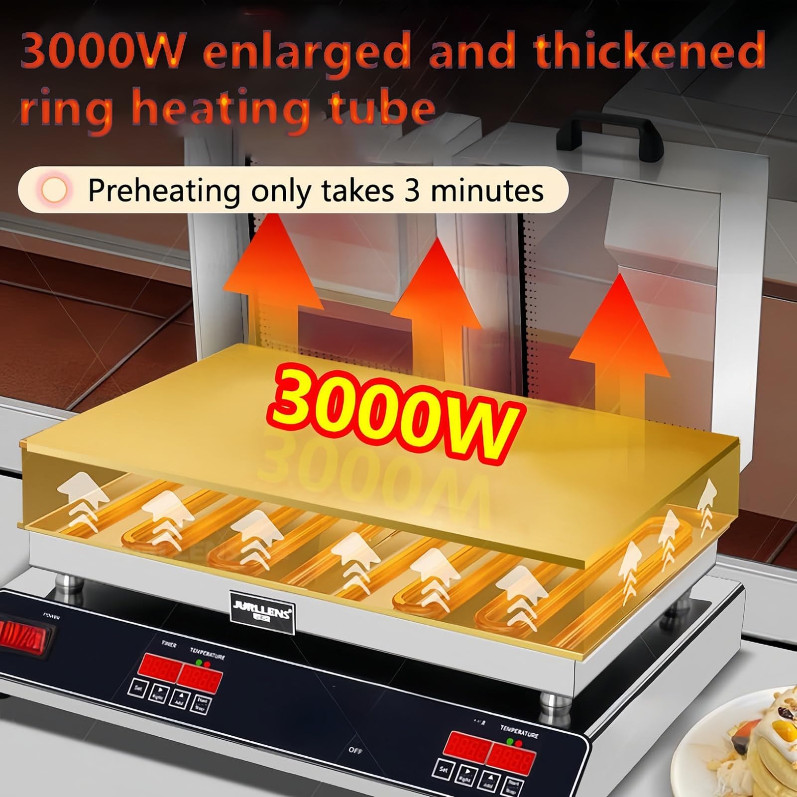 Elektrische Souffle-Maschine, kommerzieller Souffle-Pfannkuchen-Maker, elektrische Grillplatte mit Digitalanzeige, 60–240 ℃ Temperaturregelung, for Heimküche, Restaurant, Bäckerei(Double Head)