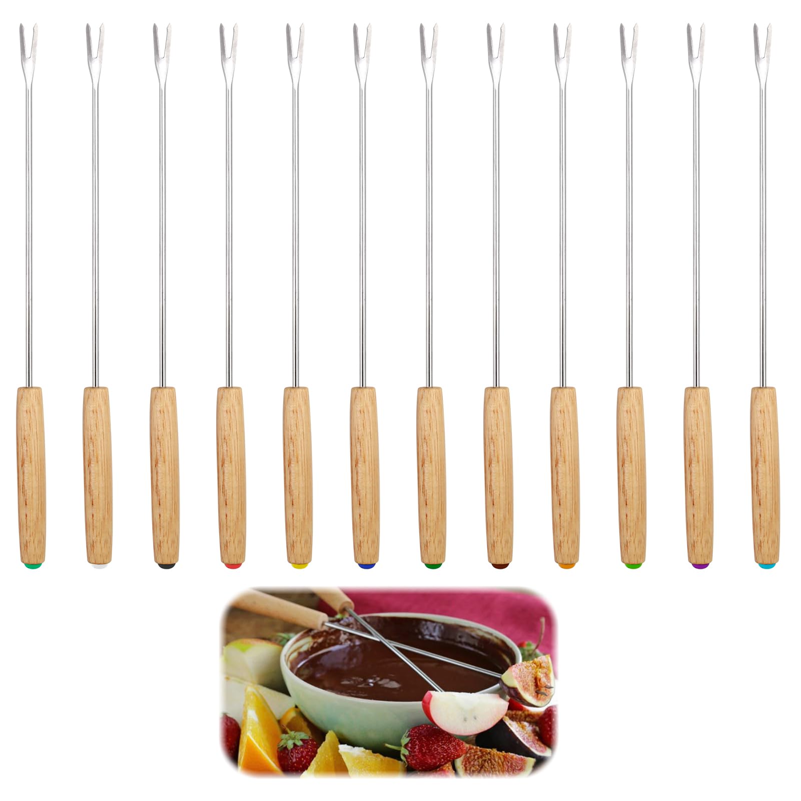 Set Di 18 Forchette Da Fonduta Chudian - Acciaio Inox Con Manico Anti-scottatura, Multicolore, 24cm - Per Cioccolato, Formaggio E Frutta - Foto 10