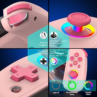 Joso Mobile Gaming Controller for iPhone/iPad/Tablet, Android Wireless Controller with Hall Effects Joysticks, Support PC/Switch, Play Cloud Games/Remote Play/COD/Genshin Impact & More - Pink