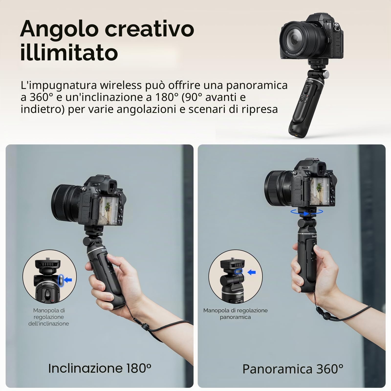SMALLRIG SR-RG2 Impugnatura per Riprese Wireless Multifunzionale, Selfie Stick Regolabile, Telecamera con Controllo Remoto, per Nikon, per Canon, per Fotocamere Sony Alpha 7 V - 4551