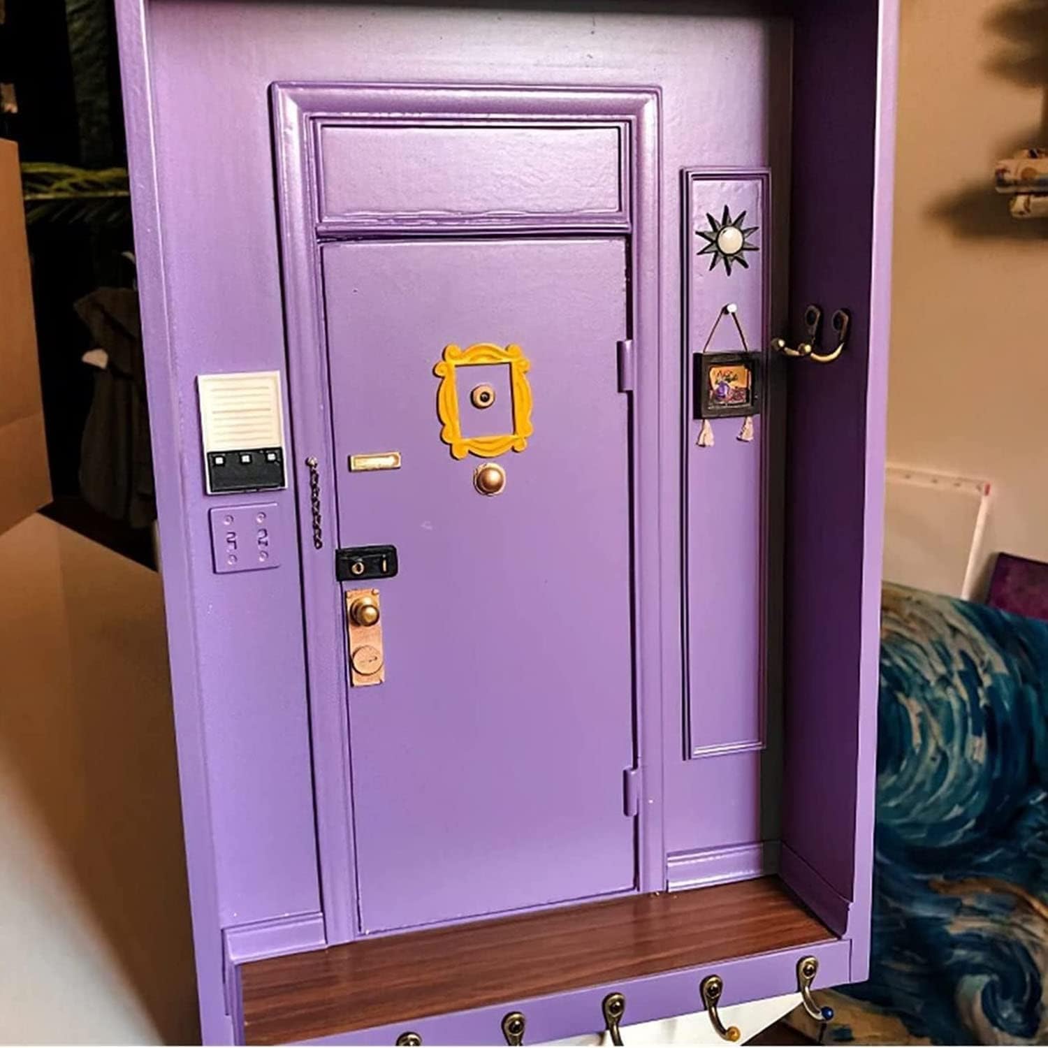 XIALITR Friends Monica's Door Wall Key Holder, Handmade Friends Key Hooks,Purple Door Open Shadow Box Or Key Holder, for Wall Gift for TV Shows Lovers