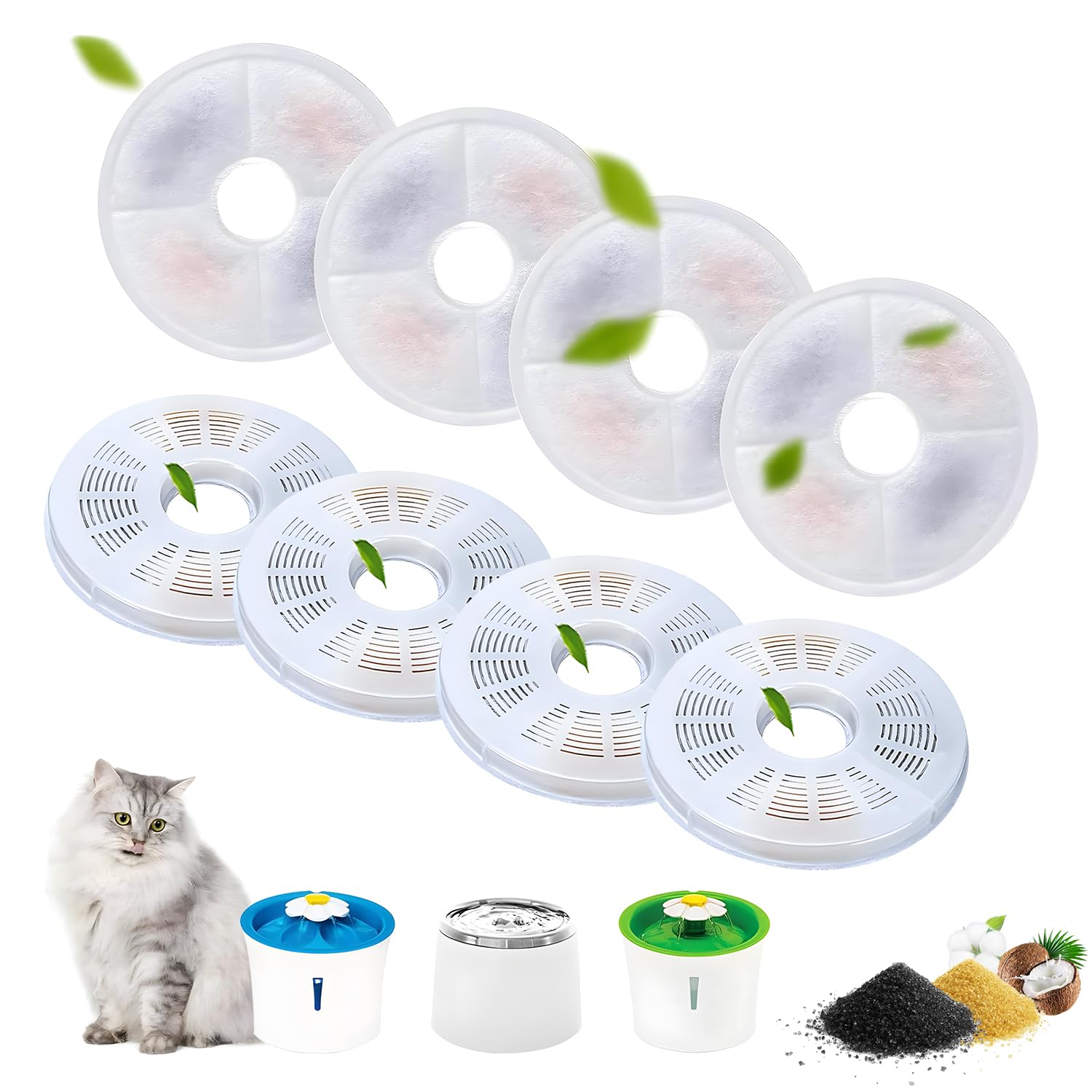 Filtros Fuente Gatos Filtro Fuente para Gatos 8 Piezas Filtros para Fuente de Agua Gatos con Resina y Carbón Activo Filtros de Repuesto de Agua Gato/Perro 3L Filtros Fuente de Fuentes de Mascotas