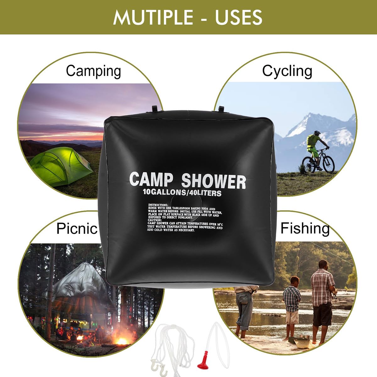 Bolsa de Ducha Solar Portátil 40L para Camping Bolsa de Agua Calentamiento Solar de PVC Duradero para Acampar y Ducha Exterior Adecuado para Senderismo y Viajes al Aire Libre