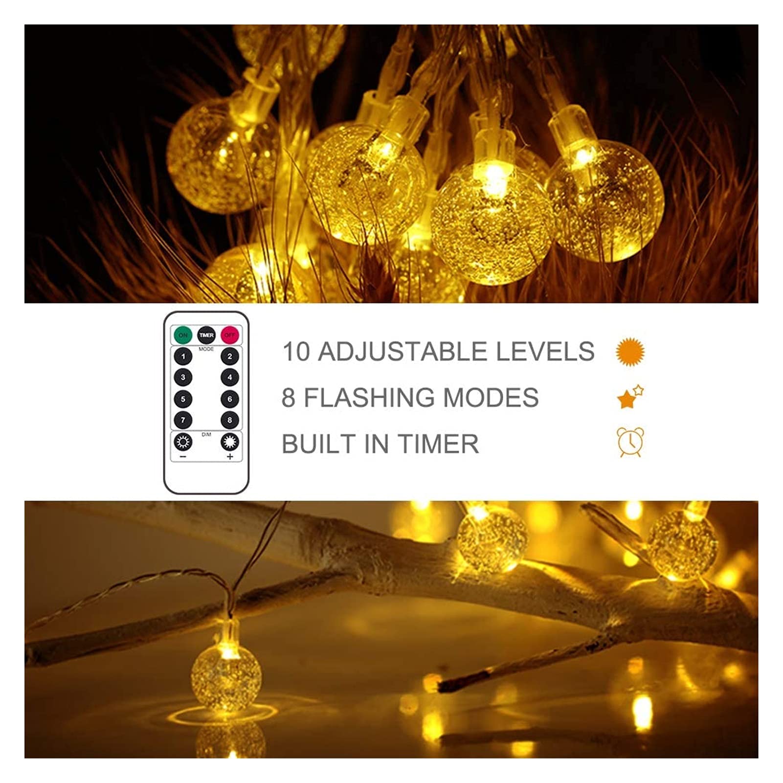 Guirnalda de luces de globo con control remoto, 32 pies, 80 LED, impermeable, para interiores y exteriores, para decoración del hogar, fiesta, patio, jardín, boda