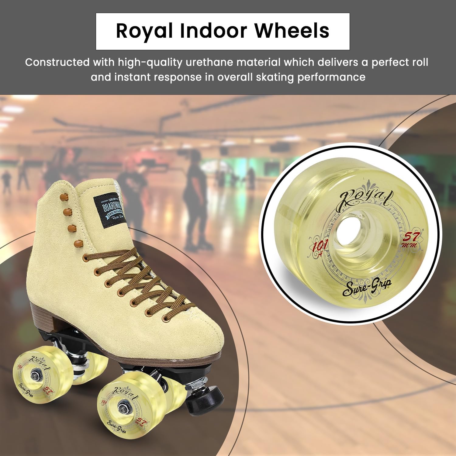 Sure-Grip Royal Indoor Wheels | 101A Hardness with 57mm Diameter & 31mm Width for Instant Response and Roll - Constructed with Urethane Material - Made in The USA (Set of 8 Wheels)