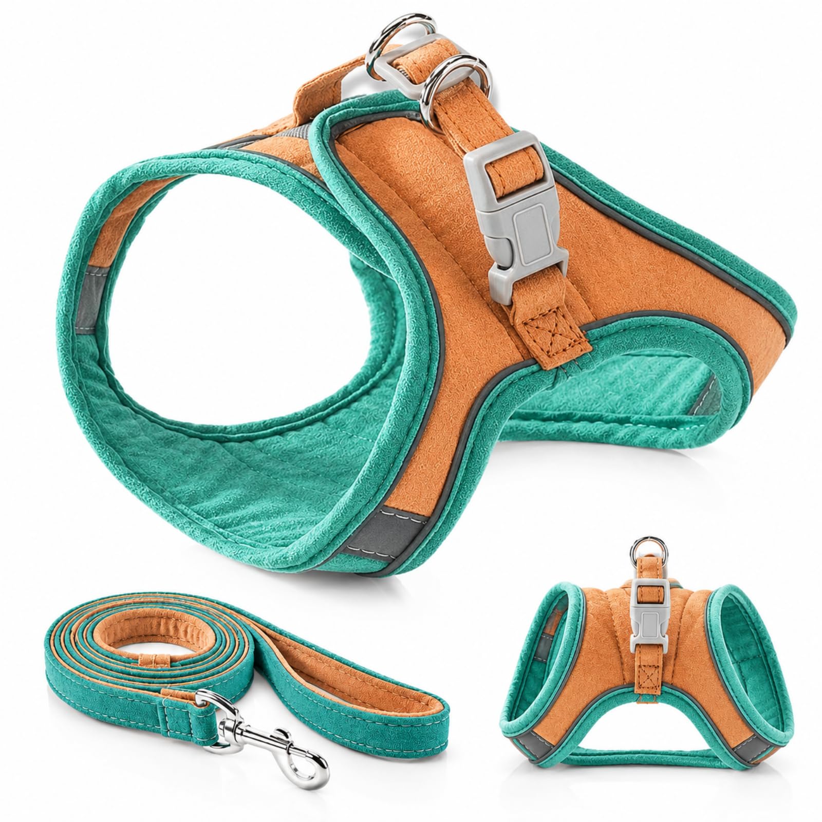 Ma Boutique Chat Harnais Anti-Fugue avec Laisse, Modèle Facile à Enfiler, Ajustement Confortable pour Promenade, Jardin et Voyage (Orange,L (4-7kg))