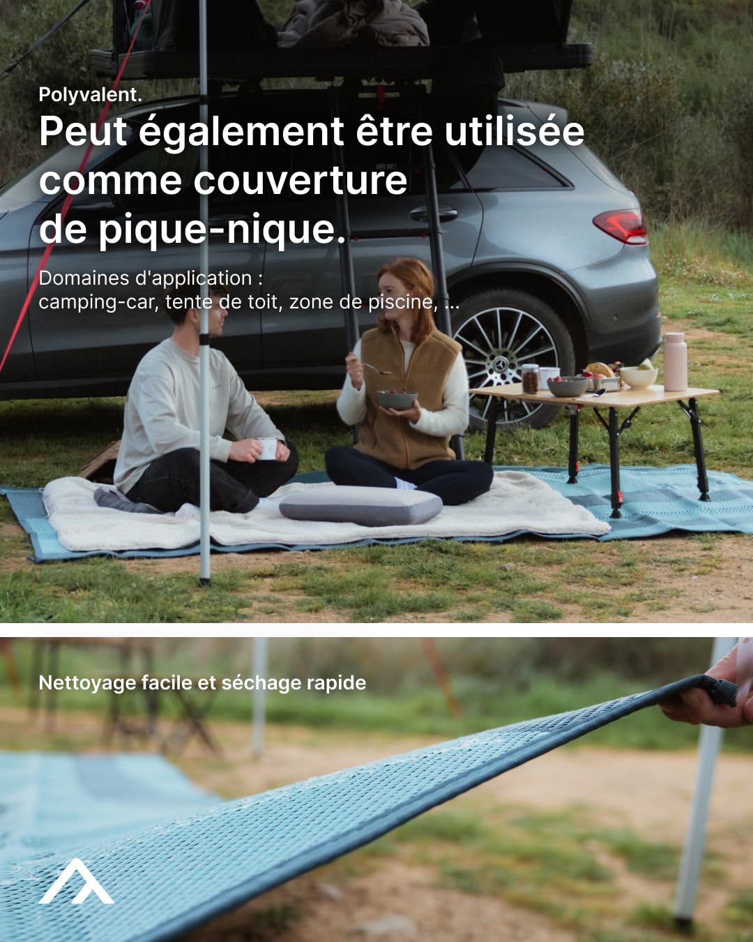 qeedo Tapis d'extérieur (300 x 100 cm) avec piquets et Sac de Transport Inclus - avec Indice UV50+ et Colonne d'eau de 3 000 mm - pour Tente, Camping-Car, auvent