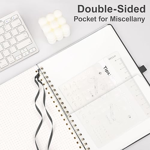 Vista 78 de AHGXG Cuaderno de espiral con puntos y viñetas, cuaderno de cuero de tapa dura de 140 páginas, cuaderno de papel de cuadrícula de puntos A5, papel