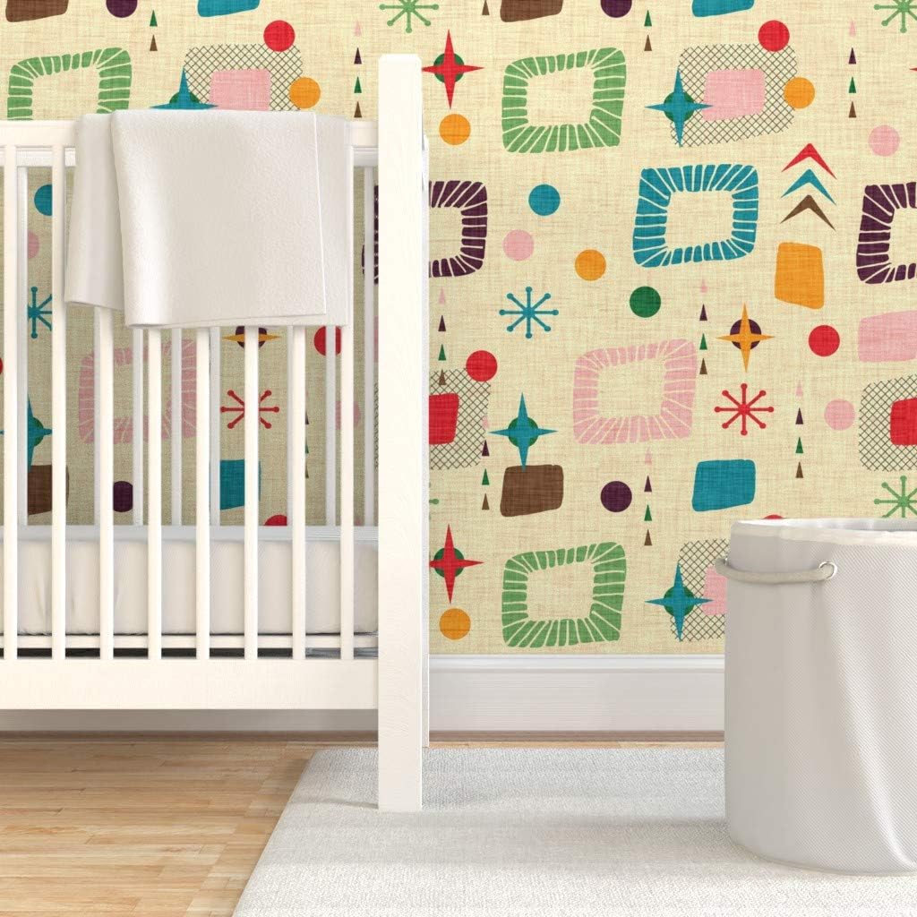 Peel & Stick Wallpaper 3ft x 2ft - 1950 Retro Atomic Age Small Scale Mid Century Midcentury Modern Faux Woven Look Custom Removable Wallpaper by Spoonflower