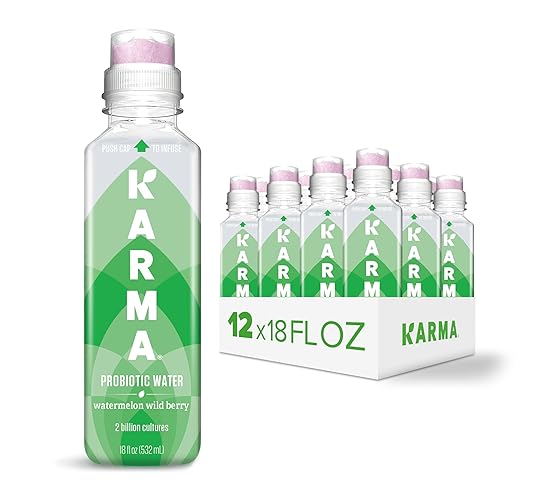 Karma Probiotic Water - 12 Pack, Watermelon Wild Berry Drink - Immune & Gut Health Support - Watermelon Wild Berry