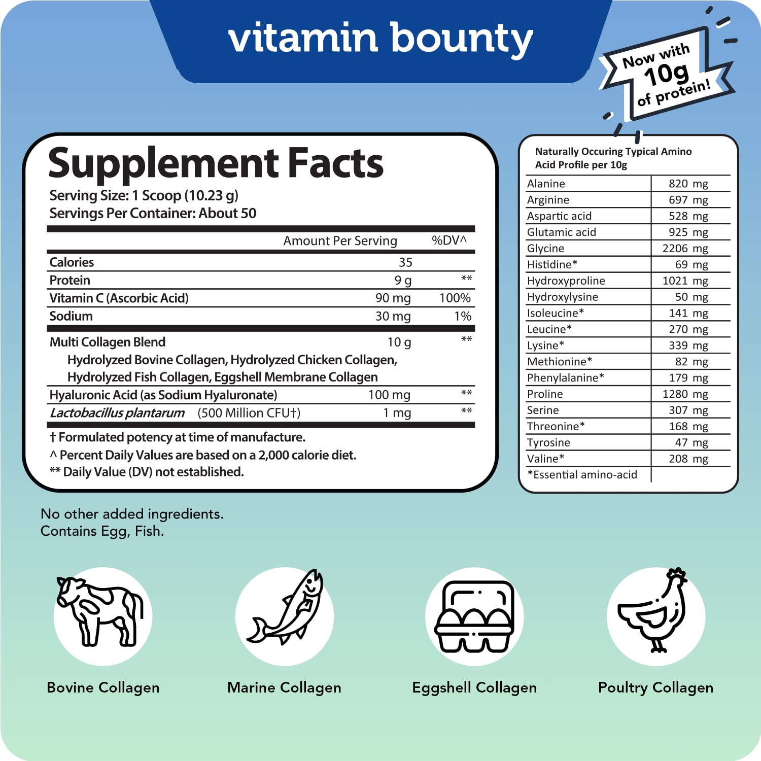 Vitamin Bounty Multi Collagen Peptides Powder for Men & Women (Complex Plus) - 5 Types Hydrolyzed Collagen Protein - Probiotics, Vitamin C & Hyaluronic Acid - Grass Fed Bovine Supplements, 50 Servings — Amazon image 8