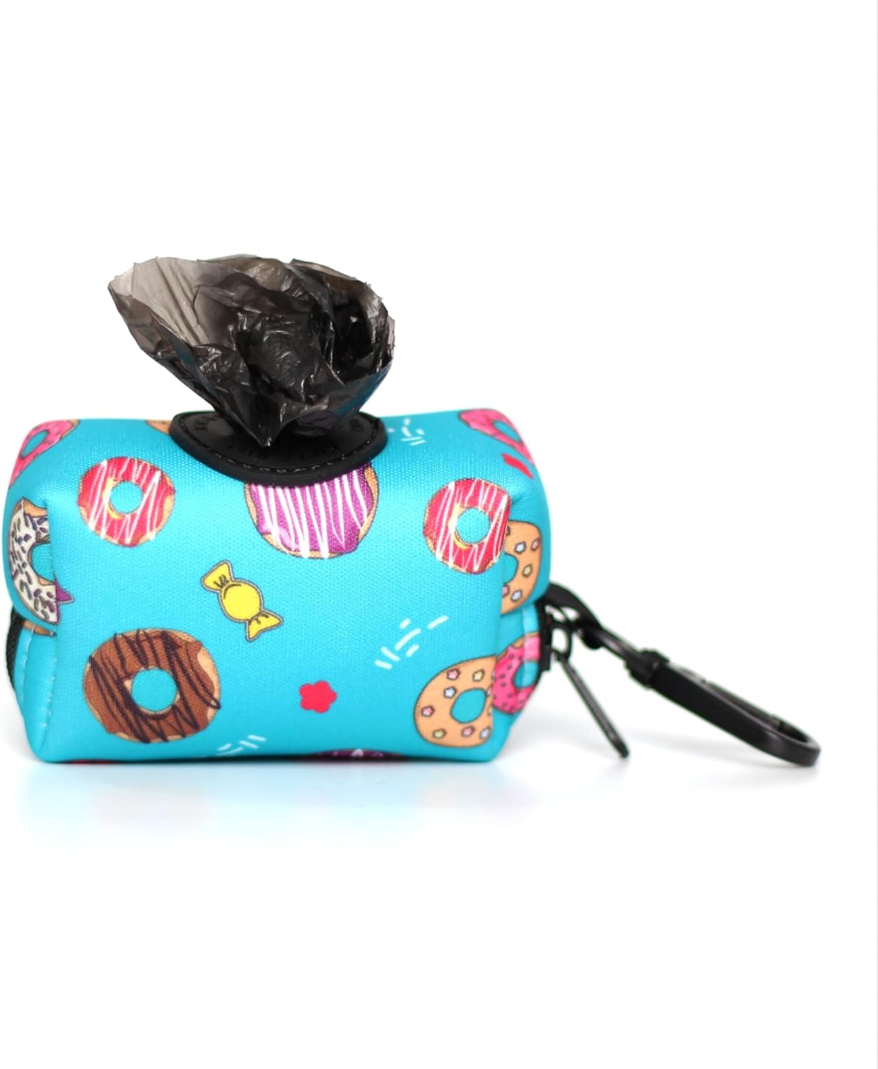 KIKI & RIKI Premium Dog Poop Bag Holder, Waste Dispenser with Leash Clip, Artist-Designed Print (Designed in Georgia), Includes 1 Starter Roll of Bags, Fits Standard Rolls, Light Blue (Sweetie Donut)