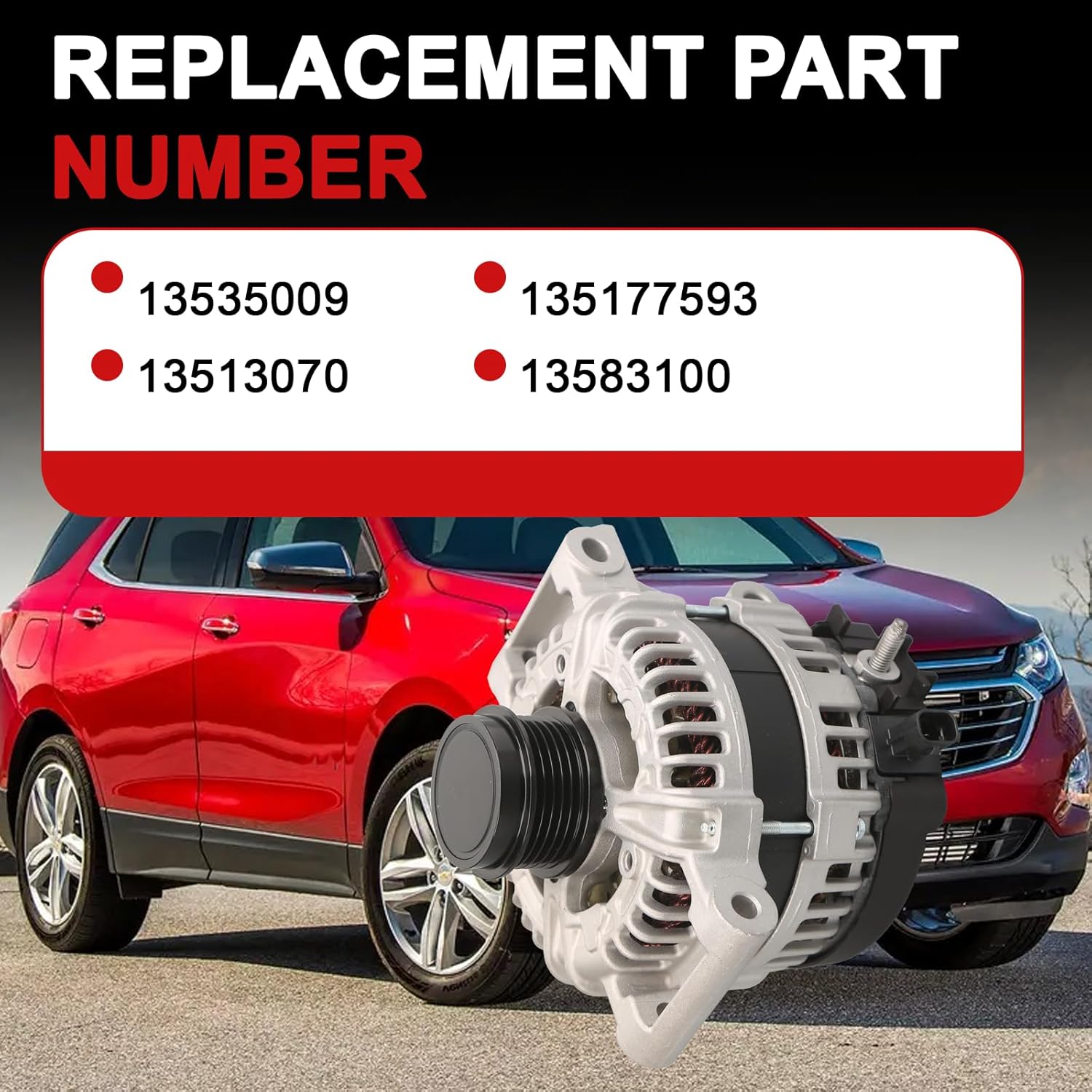 13535009 Alternator Compatible with Chevrolet Equinox 2018-2024 1.5L for GMC Terrain 2018-2024 1.5L 12V 130A 5-Groove Clockwise Rotation Replace 13513070