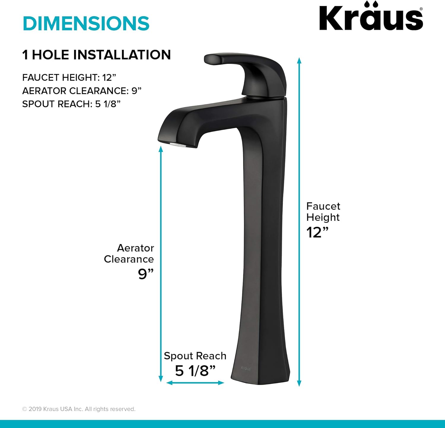 KRAUS Esta Single Handle Vessel Bathroom Faucet with Pop-Up Drain in Matte Black, KVF-1210MB