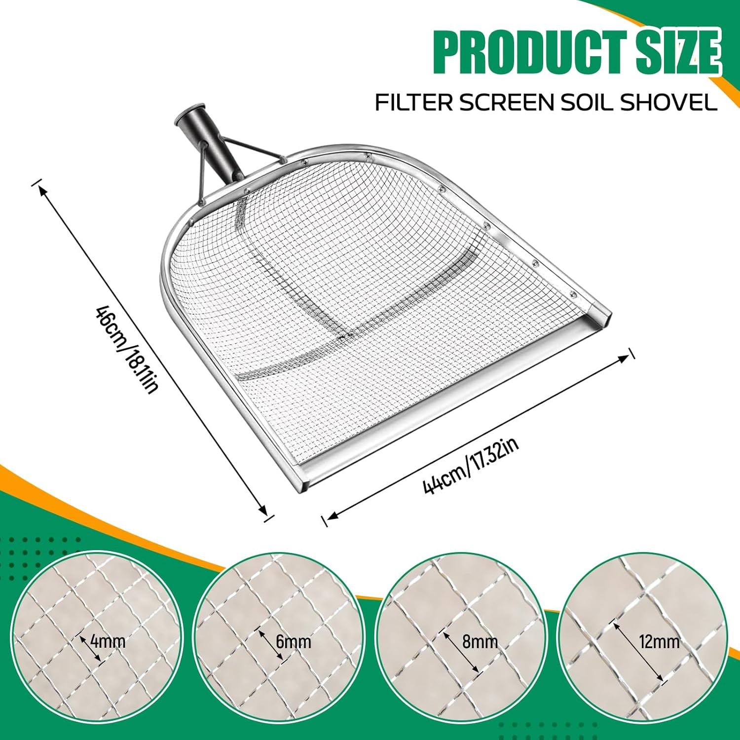 Generic Stainless Steel Filter Soil Shovels, Easy to Clean, Comfortable Handle, Sieve Soil Shovels, Yard for Sifting Corn Kernels, 4mm