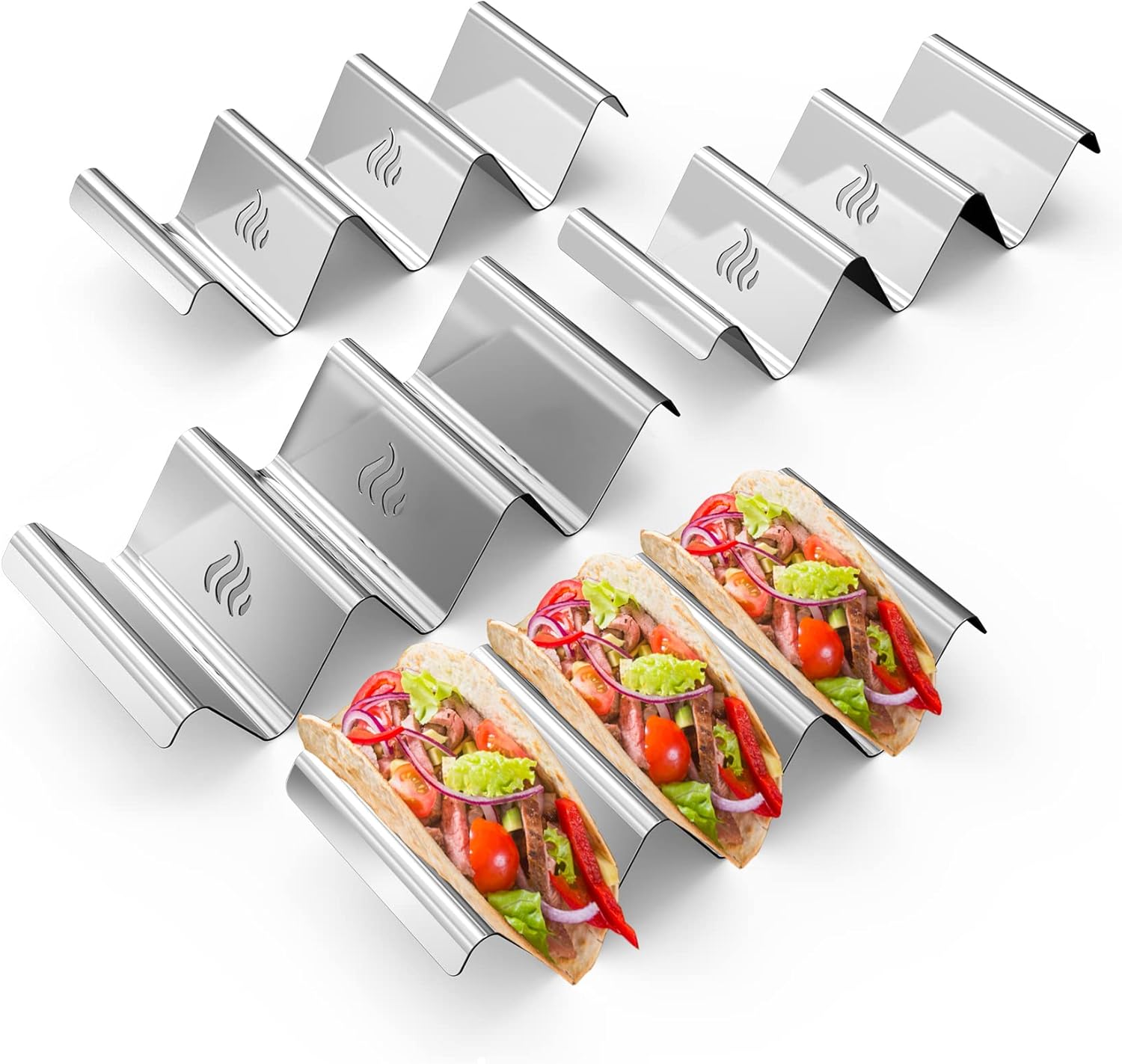 Troston Taco Holder Stand 4 Set Stainless Steel Taco Shell Rack Tortilla Holder with Handle