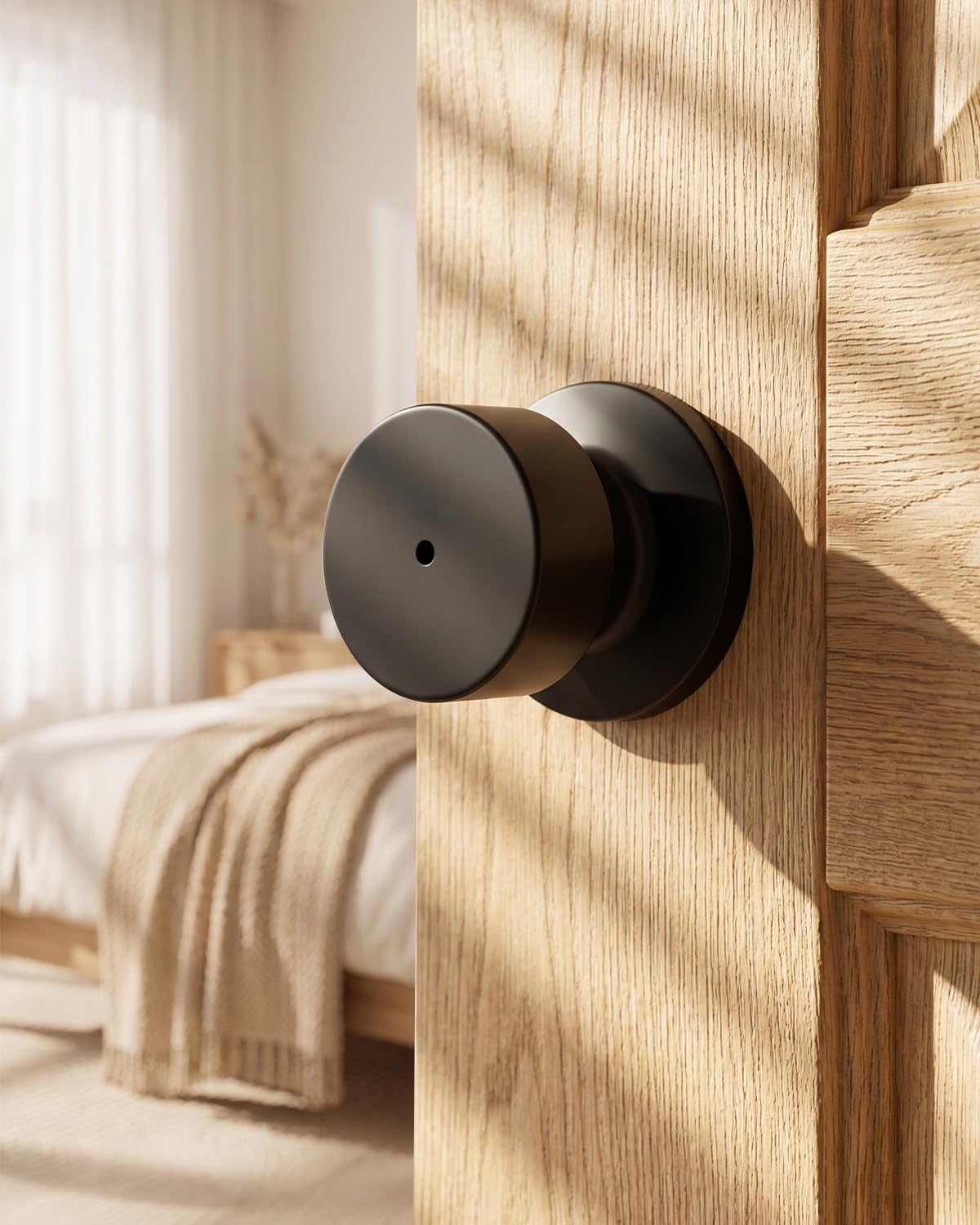 Goldenwarm Matte Black Door Knobs Interior, Privacy Door Knobs 3 Pack | Bedroom Door Knob with Lock, Keyless Heavy Duty Stainless Steel Bathroom Door Handles, Round Ball Inside Door Knob