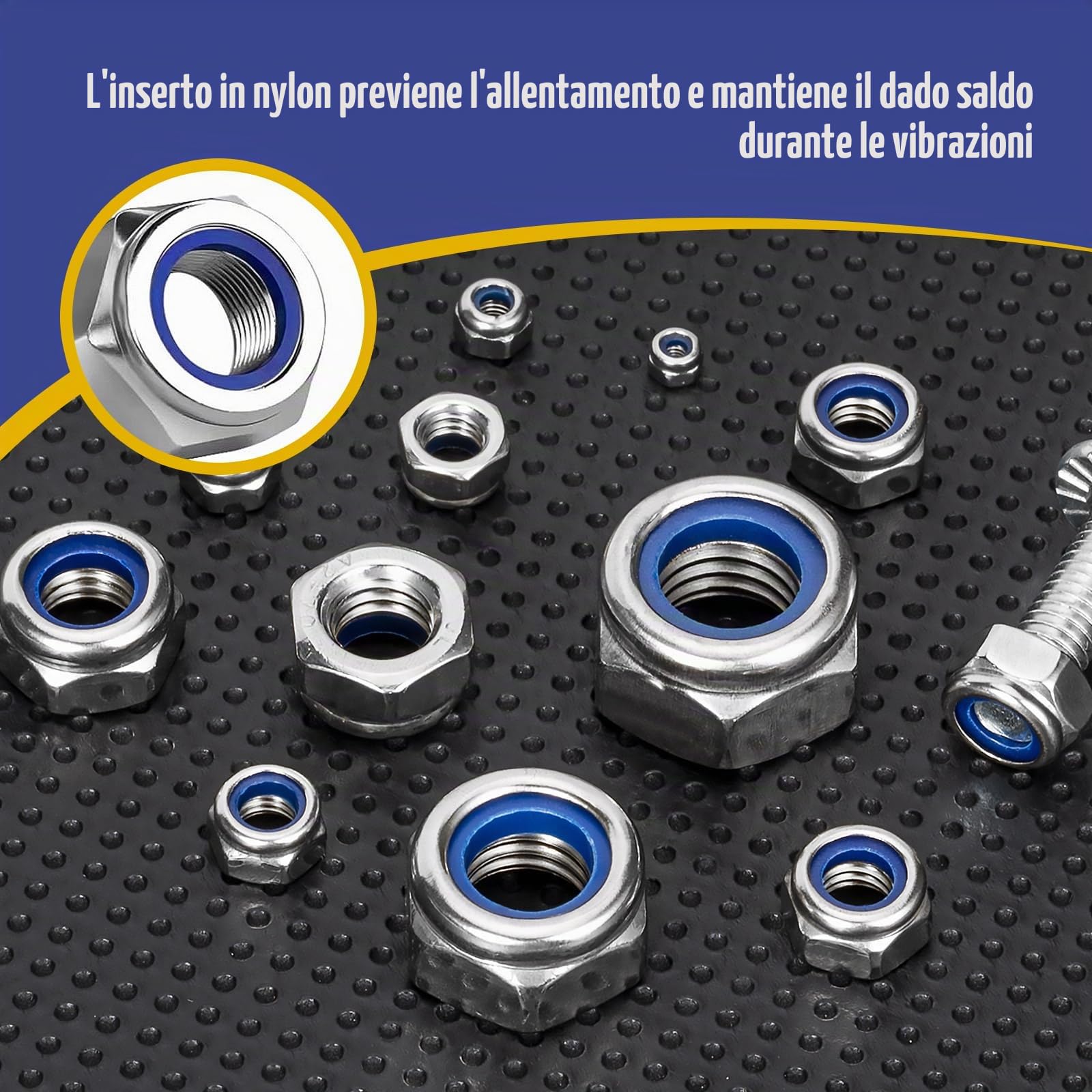 200 pezzi dadi autobloccanti, dadi di bloccaggio in acciaio inox A2-70, set di 8 dadi di dimensione: M2, M3, M4, M5, M6, M8, M10, M12.