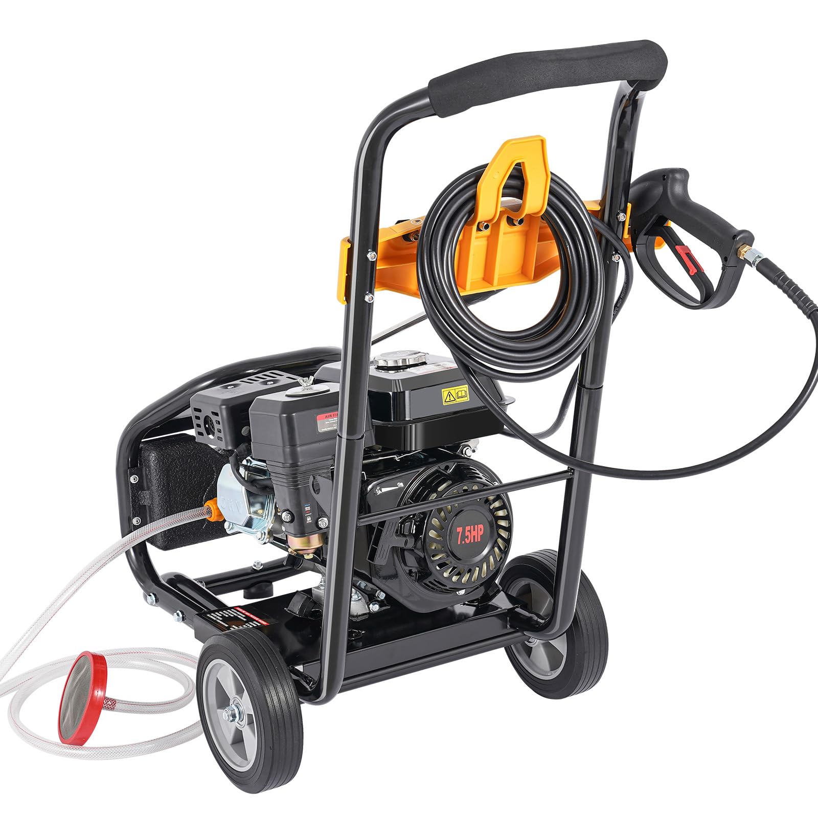 Limpiador a presión eléctrico 7.5hp de alta potencia para lavadora con tubo de entrada/salida y tubo de salida, 2200 PSI/150 bar, gasolina limpiador a presión para patio y coche