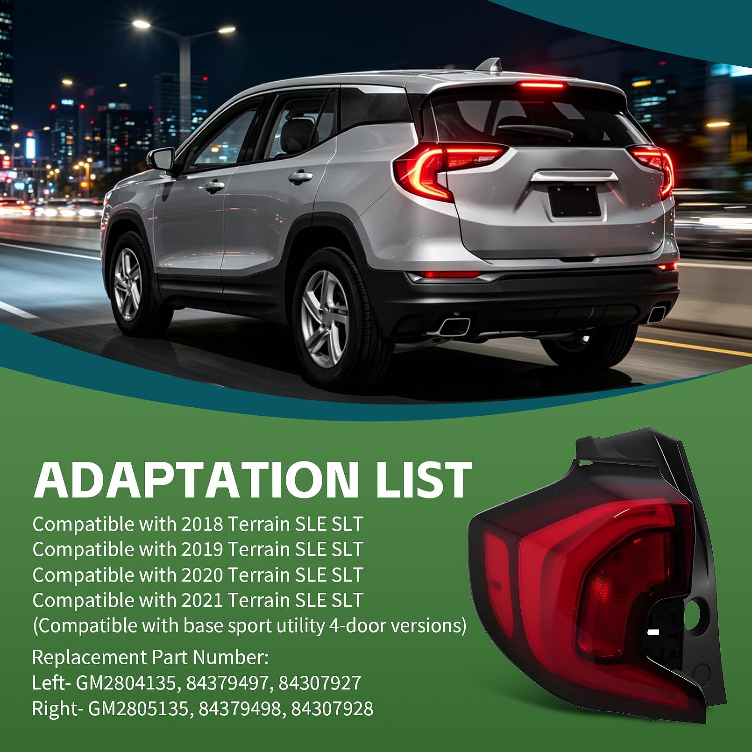Tail Light Outer Assembly Compatible with 2018 2019 2020 2021 Terrain Left Driver Side Rear Brake Stop Rear Tail lamp 84379497 GM2804135 (Left)