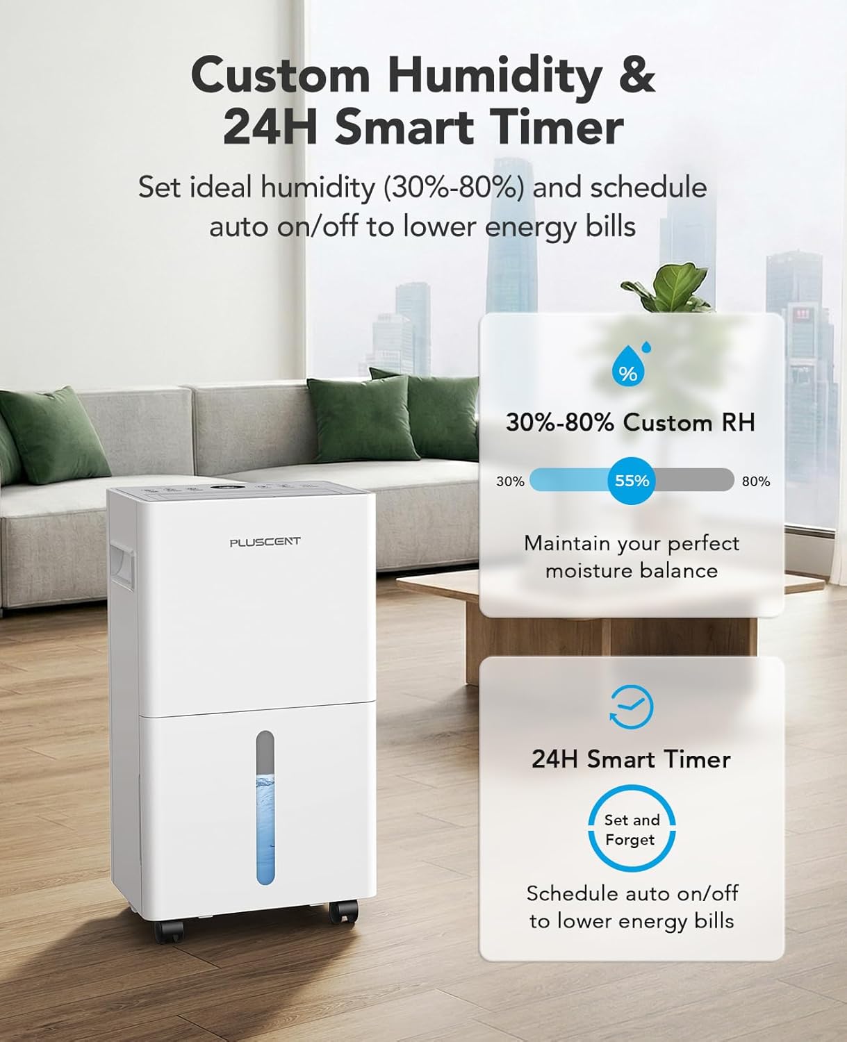 21 Pint Dehumidifier for Basement and Home, 1500 Sq Ft Portable Dehumidifier with Drain Hose, Quiet Smart Humidity Control for RV, Bedroom & Bathroom, Auto Defrost, 24H Timer