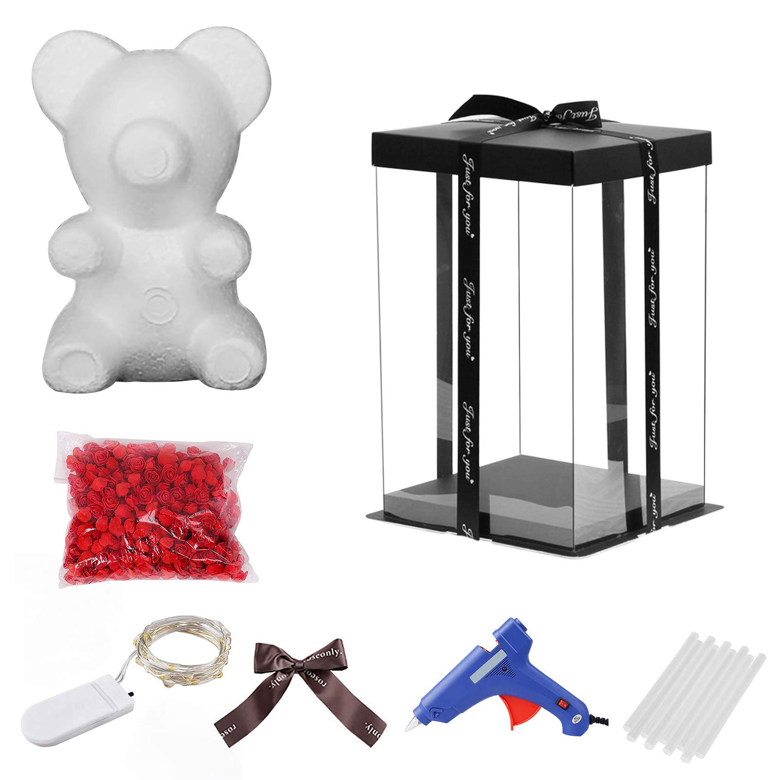 Hand Rose Bear Made Rose Teddy, Unique Gifts for Mothers Day, Valentines Day, Anniversary, w/Clear Gift Box