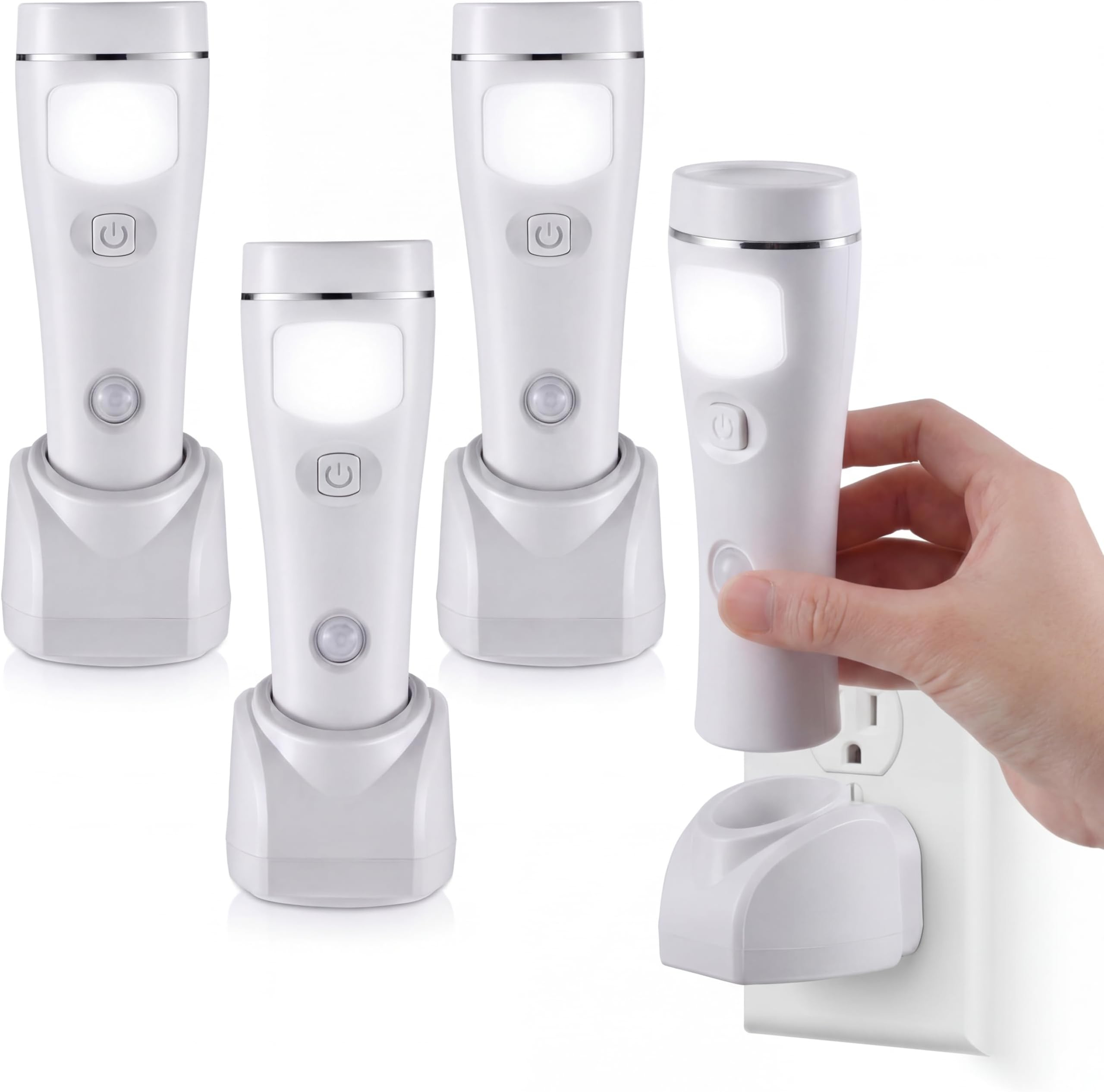 Enhon 3 Pack 4 in 1 LED Emergency Lights for Home Power Failure, Rechargeable Plug in Flashlight Motion Sensor Night Light, Automatic Turn On Power Outage Light for Home Hurricane Supplies (White)