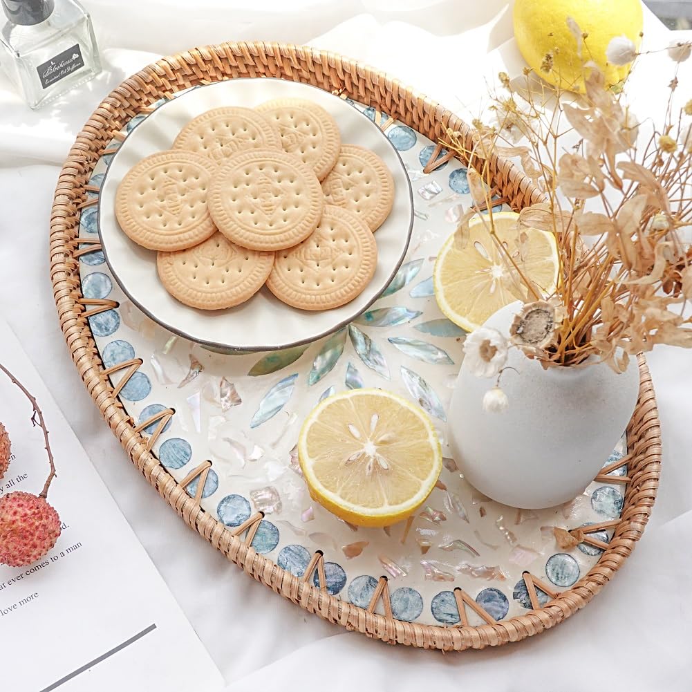 Bandeja de servir de 14.5 pulgadas para mesa de café, bandeja decorativa otomana para sala de estar