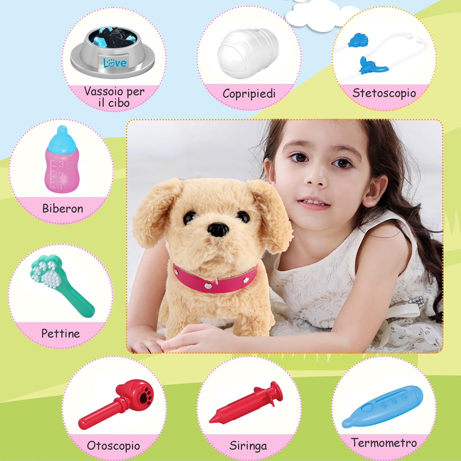 Koonie Cane Che Abbaia e Cammina, 11 PCS Giochi Cagnolino Interattivo per Bambini, Animali di Peluche Elettronici con Canta e Scodinzola, Regali di Giocattoli per Ragazze, Ragazzi di 2 3 4 5 Anni