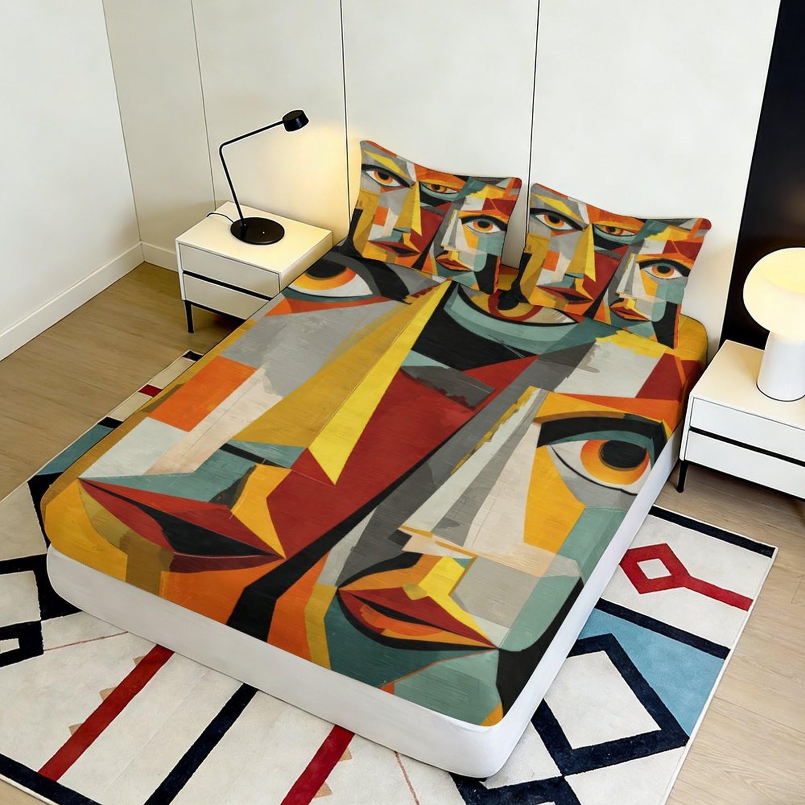 Lenzuolo con angoli con stampa geometrica 3D, in microfibra, antiscivolo | morbido, coprimaterasso, facile da pulire, per tutto l'anno, traspirante, lavabile, 160 x 200 x 25 cm