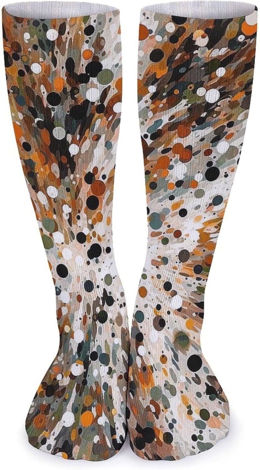 Breathable Crew Sock, Moisture Wicking, Athletic Calf Socks, Cozy | Dots of Different Compression Socks for Women Men, Lightweight High Work Socks for Business, Casual