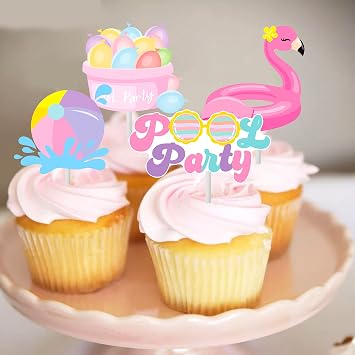 36pc Summer Cupcake Toppers - Pool Party Decorations - Water Themed Birthday Cake Picks for Swimming Baby Shower