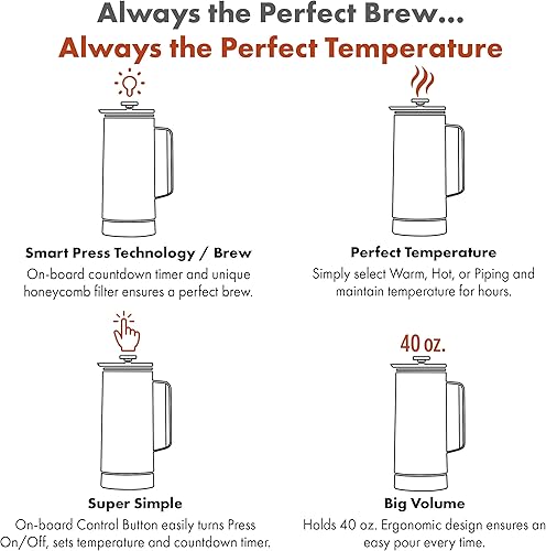 Miniatura 3 de Nextmug Press - Prensa francesa con temperatura controlada y autocalentamiento (blanco - 40 oz.)