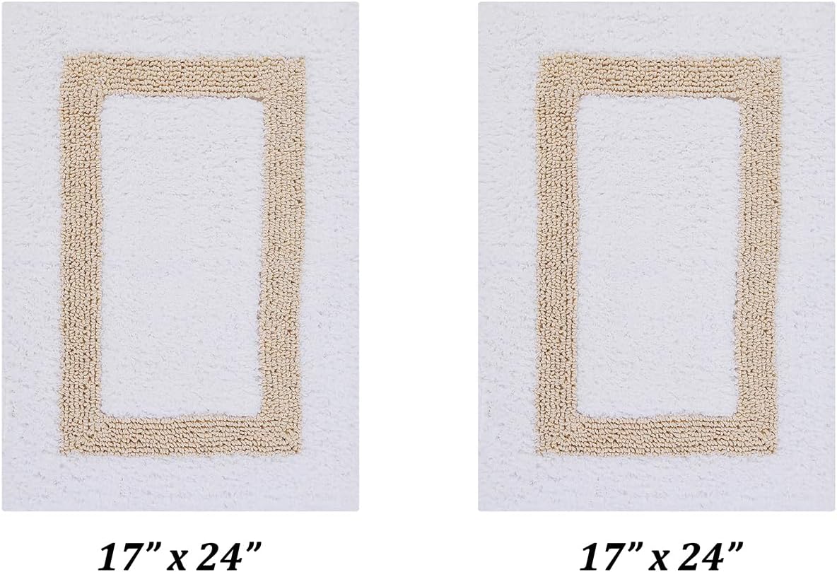 Better Trends 100% Cotton Hotel Collection Bath Mats Set, White & Sand Mats - Tufted, Reversible & Absorbent & Machine Washable 2 Piece Bathroom Rug Set, Shower & Sink Bath Rug
