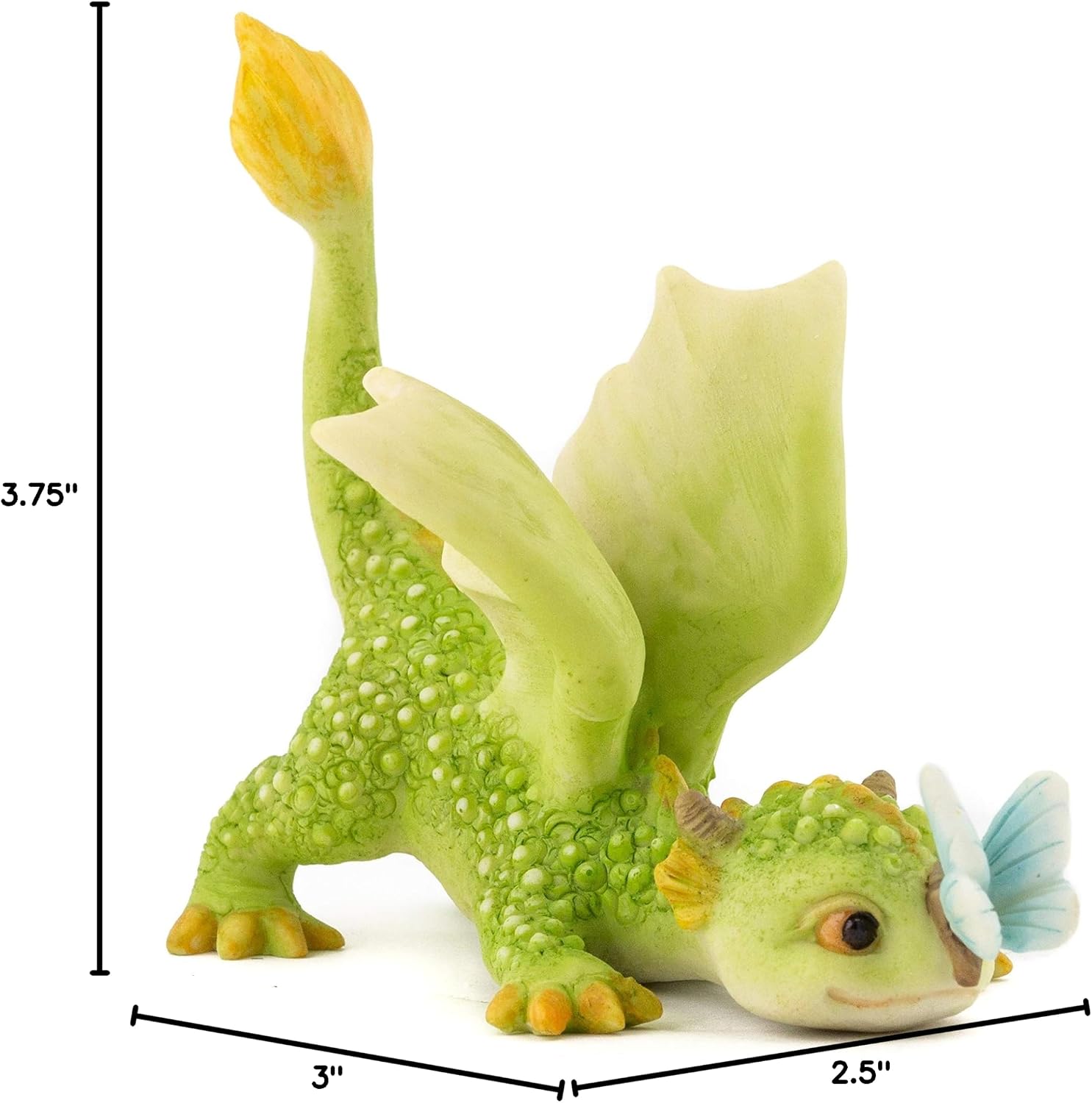Top Collection Rex The Green Dragon - Mini Collectible Fantasy Figurine (Playing with Butterfly)