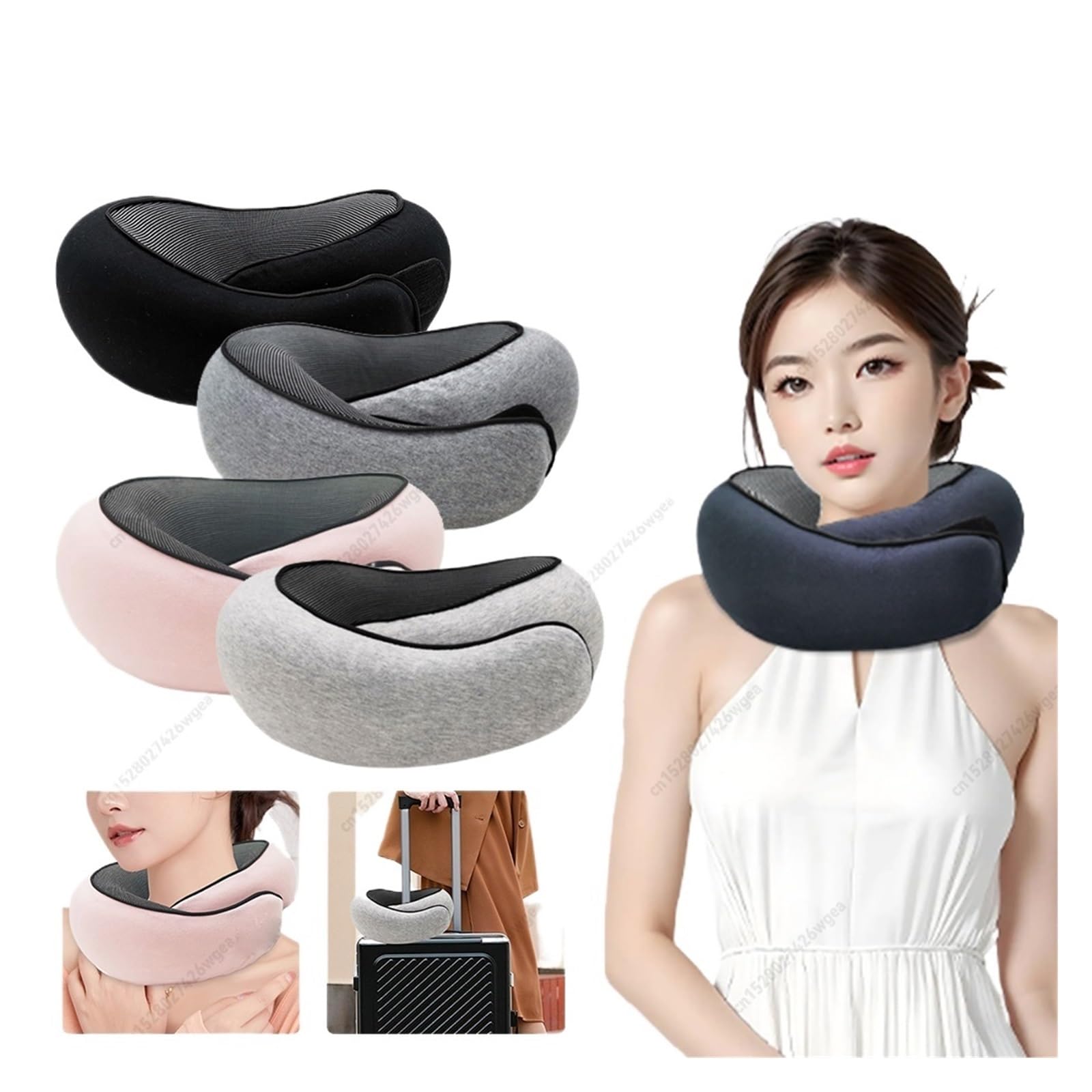 WWYYZAYC Travel Pillow Memory Foam Chin Support Pillow with Head Support Travel Neck Pillow for Home Airplanes and Car(Pink)