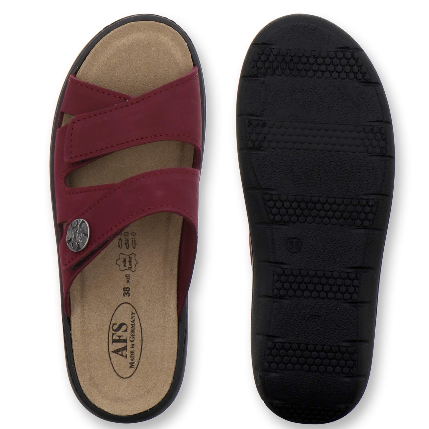AFS-Schuhe 2808, komfortable Damen-Pantoletten aus Leder, praktische Arbeitsschuhe mit Wechselfußbett, Bequeme Hausschuhe