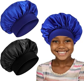 2 PCS Bonnets for Kids Bonnet for Boys Silk Satin Sleeping Cap Satin Kid Bonnets Curly Hair Wrap Elastic Wide Band Bonnet Sleep Cap for Child Toddler