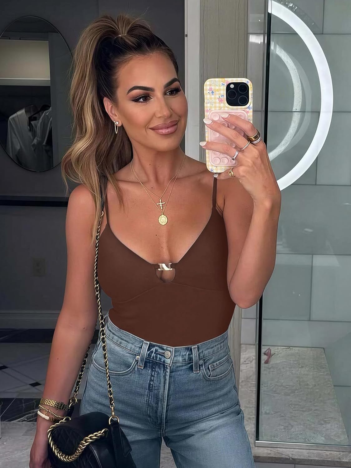 REORIA Women Sexy Cami Bodysuit with Built in Bra Sleeveless Spaghetti Strap Tank Top Body Suit 2026 Summer Going Out Outfits - Image 2