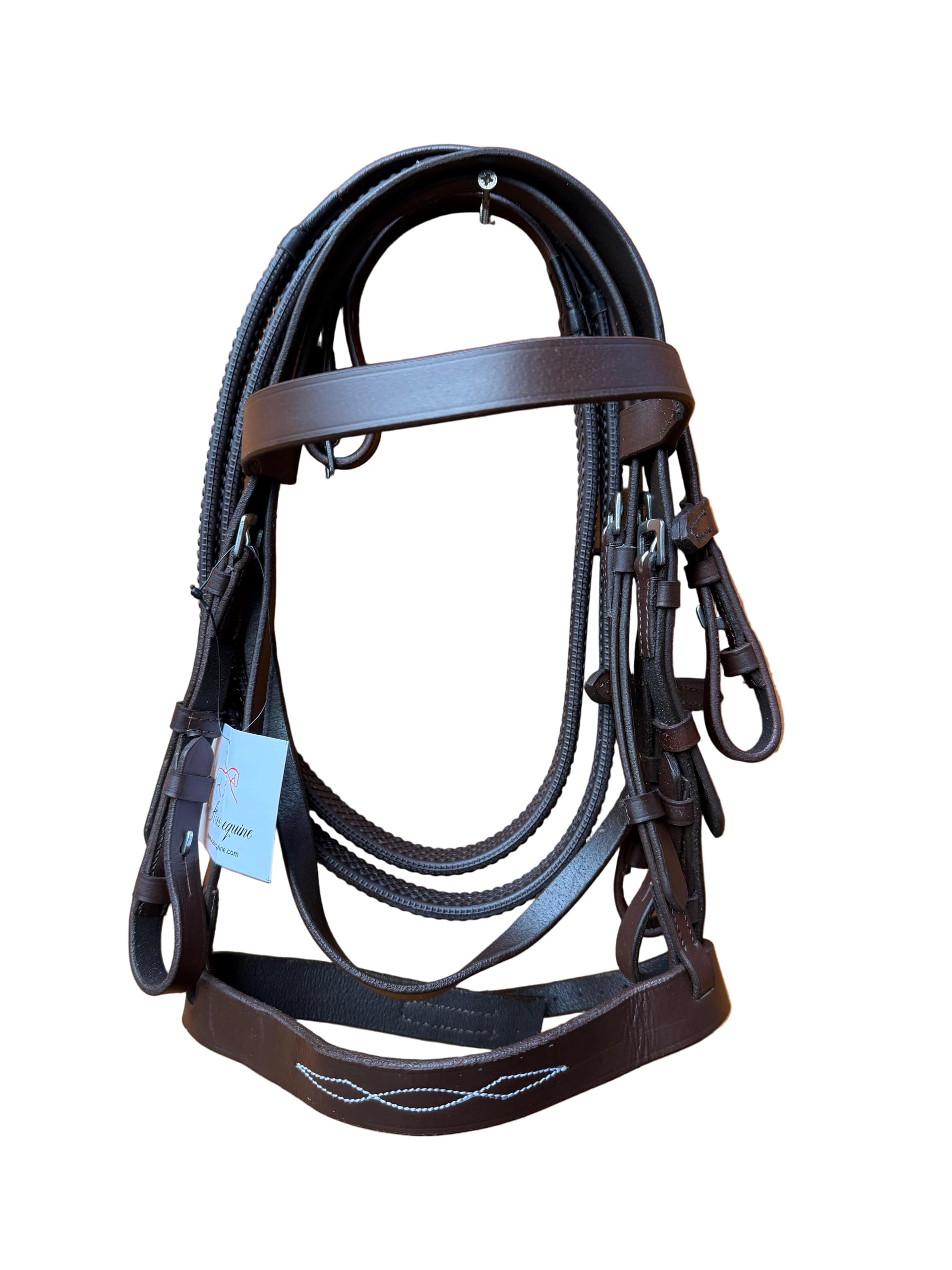 Leather Hunter Horse Bridle with Stitched Noseband And Grip Reins Comfortable Genuine Leather for Shetland And Mini Shetland in Brown (Mini-Shetland)
