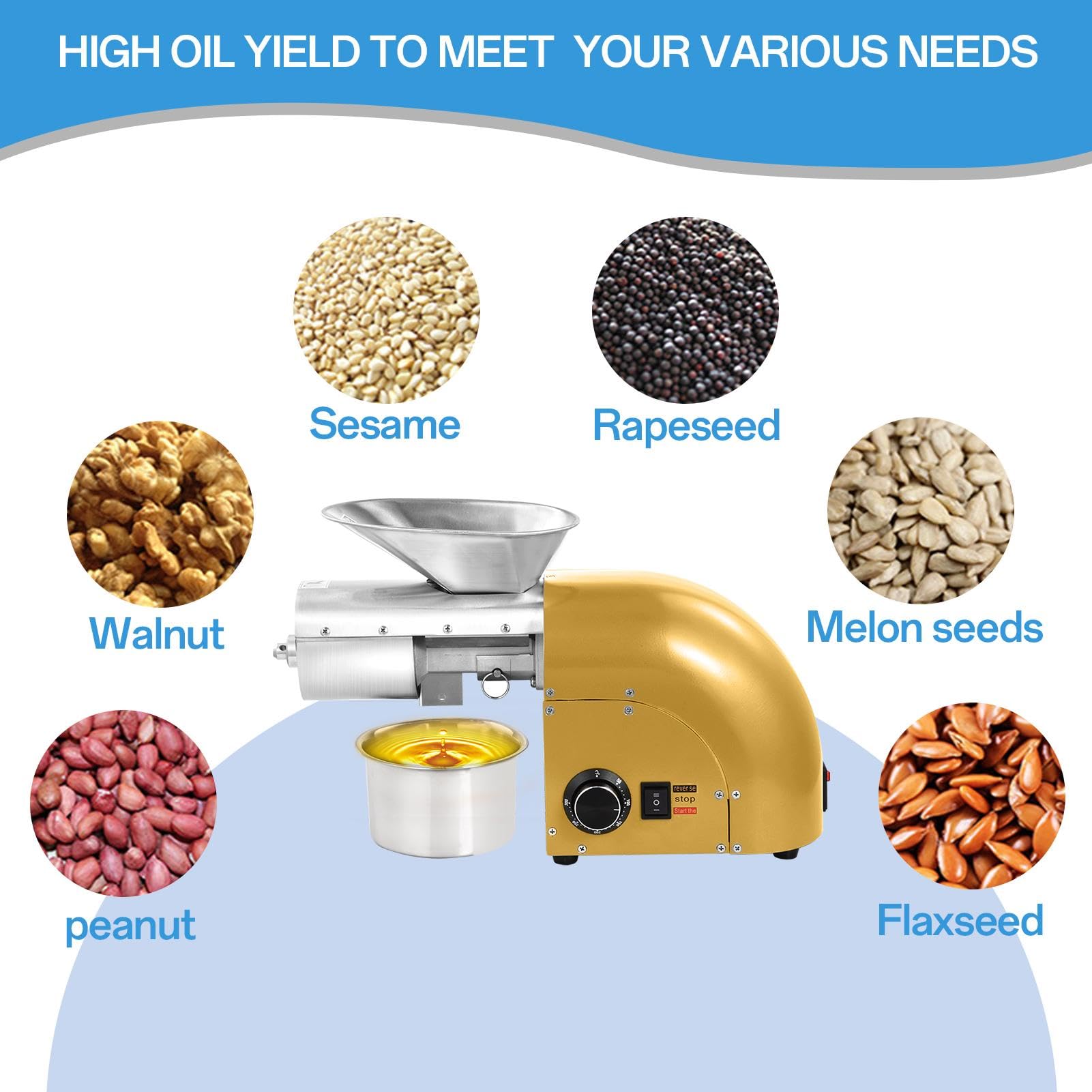 1800W Oil Press Machine Nut Seeds Oil Extractor Cold& Hot Press Machine,Temperature Control 32°F-572°F,Extended Rod,12-17LBS/H,Lower Noise,For coconuts,Cocoa Beans,Avocado,Amaranth Seed,Gold + Silver