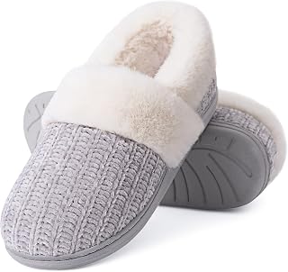 Evshine Women's Fuzzy Memory Foam Slippers - Closed Back Cozy Knit House Shoes for Indoor Outdoor Warmth & Comfort