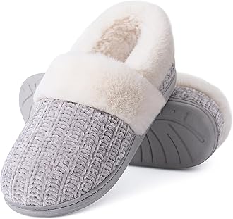 Evshine Women's Fuzzy Memory Foam Slippers, Closed Back Knit Bedroom Slippers, Slip-On Warm House Shoes for Indoor & Outdoor Comfort