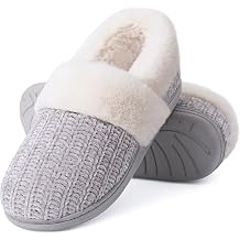Women's Fuzzy Memory Foam Slippers, Closed Back Knit Bedroom Slippers, Slip-On Warm House Shoes for Indoor &amp; Outdoor Comfort