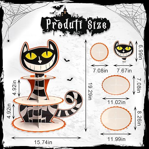 Miniatura 2 de Soporte para cupcakes de Halloween de 3 niveles para mesa de postre, torre de cupcakes de gato de Halloween, bandeja de Halloween, bandeja de cartón